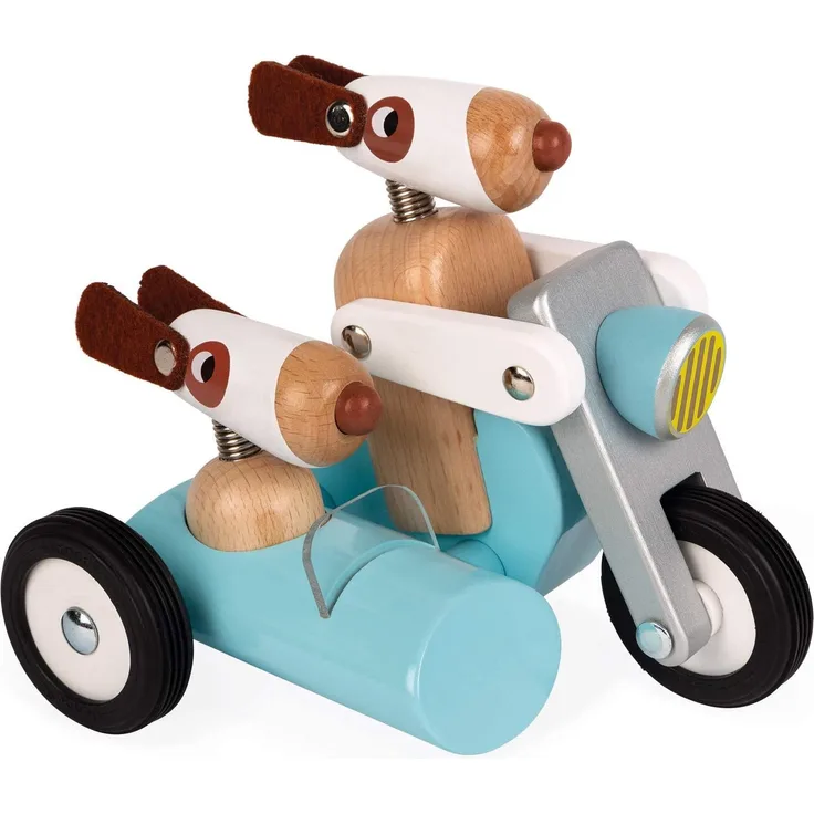 Janod J04493 Spirit Philip Motorrad Mit Beiwagen (Holz), Blau
