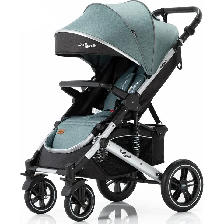 Daliya® Rapidy Buggy / Kinderwagen 0-36 Monate / Sportwagen mit Liegeposition / Wickeltasche, Winterfußsack, Ess- & Spieltisch und mehr Linen Grün – Silber – Bild 1