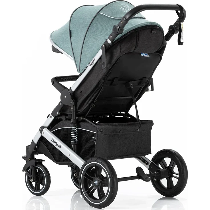 Daliya® Rapidy Buggy / Kinderwagen 0-36 Monate / Sportwagen mit Liegeposition / Wickeltasche, Winterfußsack, Ess- & Spieltisch und mehr Linen Grün – Silber – Bild 2