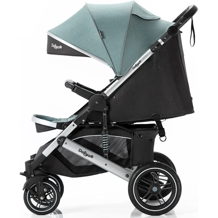 Daliya® Rapidy Buggy / Kinderwagen 0-36 Monate / Sportwagen mit Liegeposition / Wickeltasche, Winterfußsack, Ess- & Spieltisch und mehr Linen Grün – Silber – Bild 4