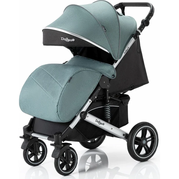 Daliya® Rapidy Buggy / Kinderwagen 0-36 Monate / Sportwagen mit Liegeposition / Wickeltasche, Winterfußsack, Ess- & Spieltisch und mehr Linen Grün – Silber – Bild 5