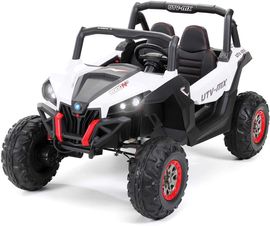 Kinder Elektro Auto Buggy Allrad 4x4 UTV MX Ledersitz Jeep Kinderfahrzeug Auto (Schwarz Weiß)