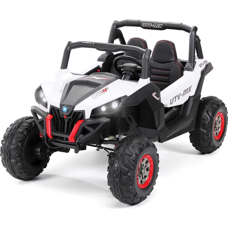 Kinder Elektro Auto Buggy Allrad 4x4 Utv MX Ledersitz Jeep Kinderfahrzeug Auto (Schwarz Weiß)