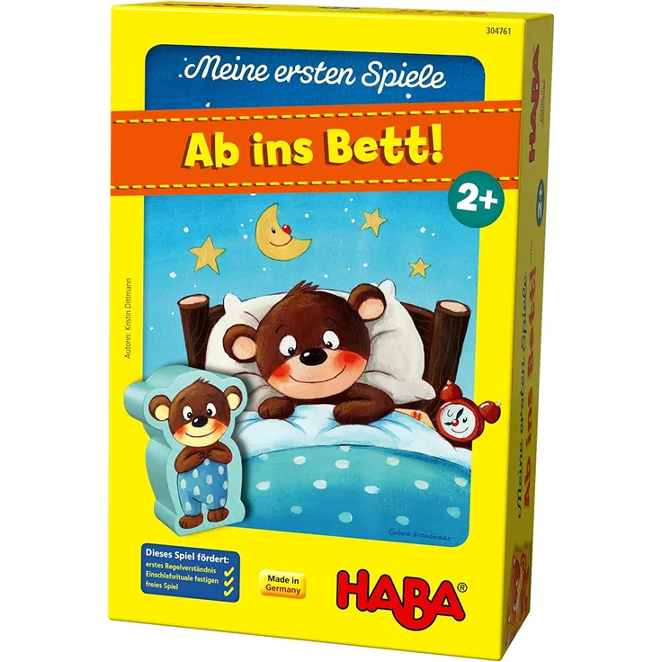 HABA 304761 - Meine ersten Spiele – Ab ins Bett!, Memo- und Zuordnungsspiel für 1-3 Spieler ab 2 Jahren, mit kindgerechtem Spielmaterial aus Holz und Pappe