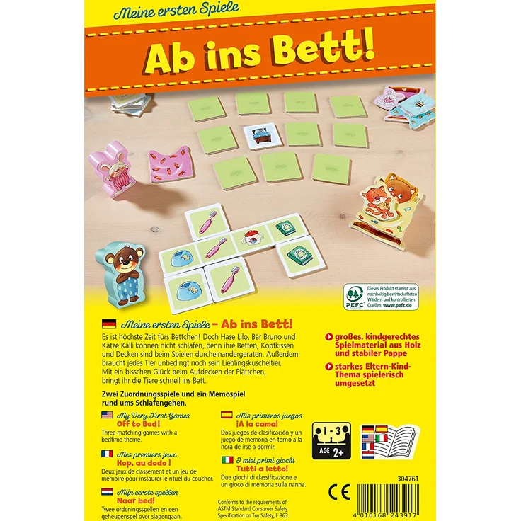 HABA 304761 - Meine ersten Spiele – Ab ins Bett!, Memo- und Zuordnungsspiel für 1-3 Spieler ab 2 Jahren, mit kindgerechtem Spielmaterial aus Holz und Pappe – Bild 3