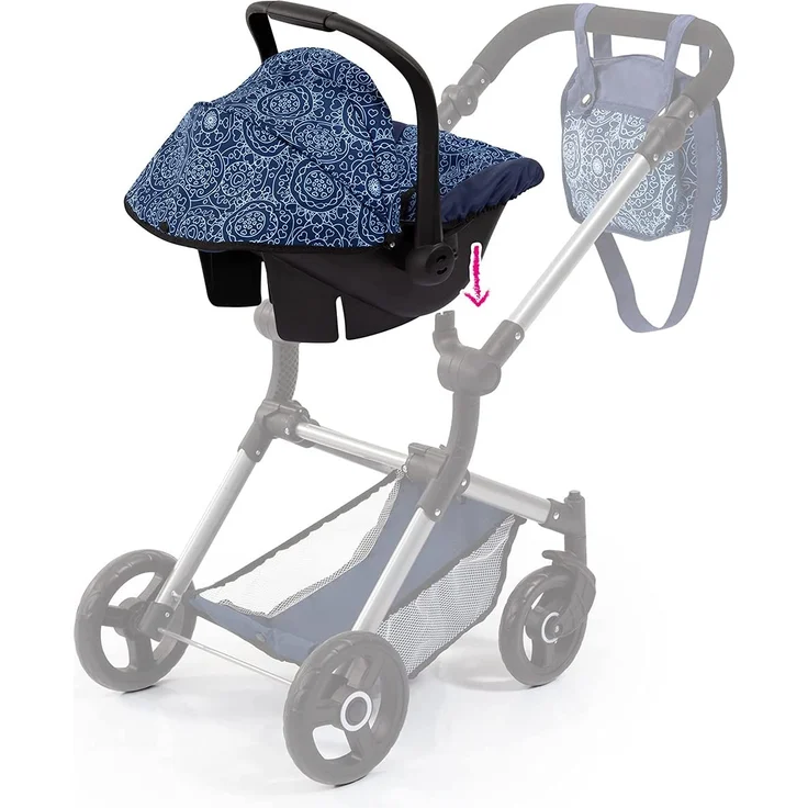 Bayer Design 67903AA Puppen-Autositz EasyGo, Puppenzubehör, passend zu Vario-Puppenwagen, mit Abdeckung, blau mit Muster – Bild 6