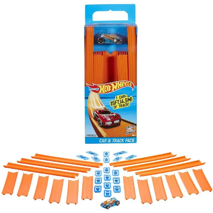 Hot Wheels BHT77 Track Builder Gerade Rennbahn Set, Trackset Zubehör mit ca. 4,5 m Länge und 18 Trackverbindungen inkl. 1 Spielzeugauto, ab 6 Jahren - Preisvergleich – Bild 1