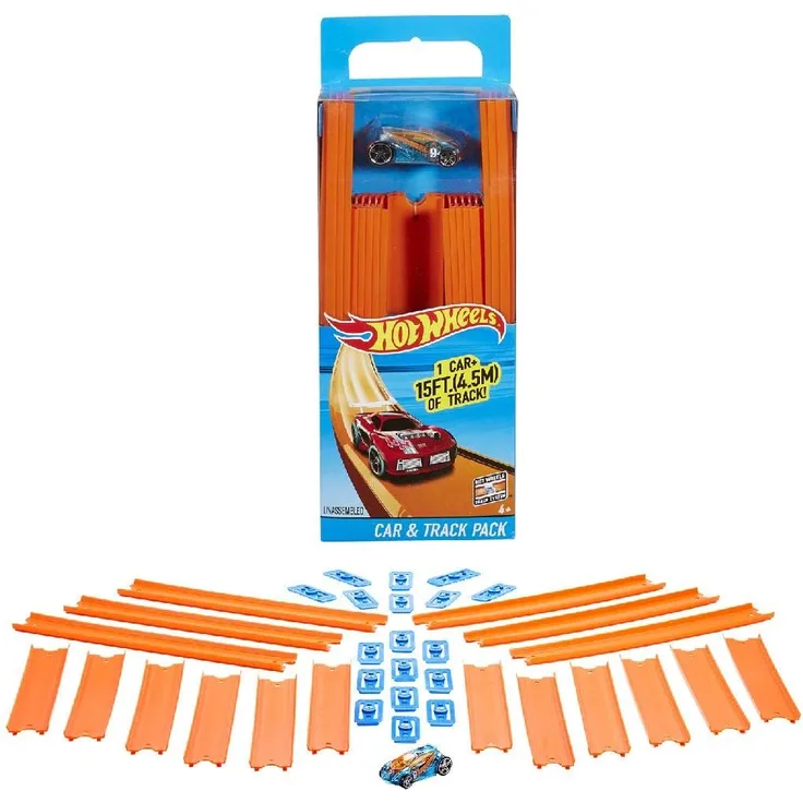 Hot Wheels BHT77 Track Builder Gerade Rennbahn Set, Trackset Zubehör mit ca. 4,5 m Länge und 18 Trackverbindungen inkl. 1 Spielzeugauto, ab 6 Jahren - Preisvergleich