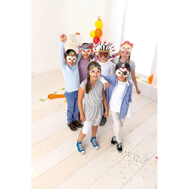 folia 23219 - Kindermasken Abenteuer, aus Pappe, Motive sortiert, 6 Stück, weiß, zum selbst Bemalen und Gestalten, für Kinder, Jungen und Mädchen, ideal für Kindergeburtstage und Partys – Bild 5