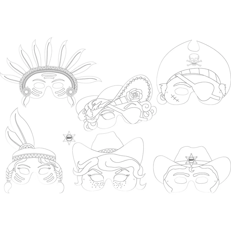 folia 23219 - Kindermasken Abenteuer, aus Pappe, Motive sortiert, 6 Stück, weiß, zum selbst Bemalen und Gestalten, für Kinder, Jungen und Mädchen, ideal für Kindergeburtstage und Partys – Bild 2