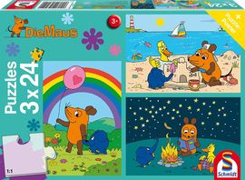 Schmidt Spiele Mouse TV Puzzle 56212, blau, Gute Freunde, 3x24 Teile