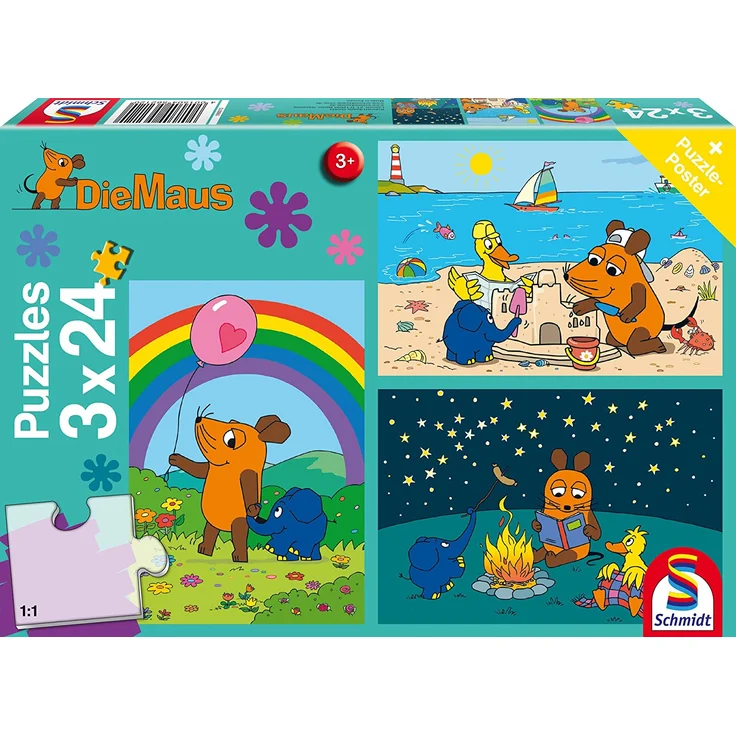 Schmidt Spiele Mouse TV Puzzle 56212, blau, Gute Freunde, 3x24 Teile – Bild 1