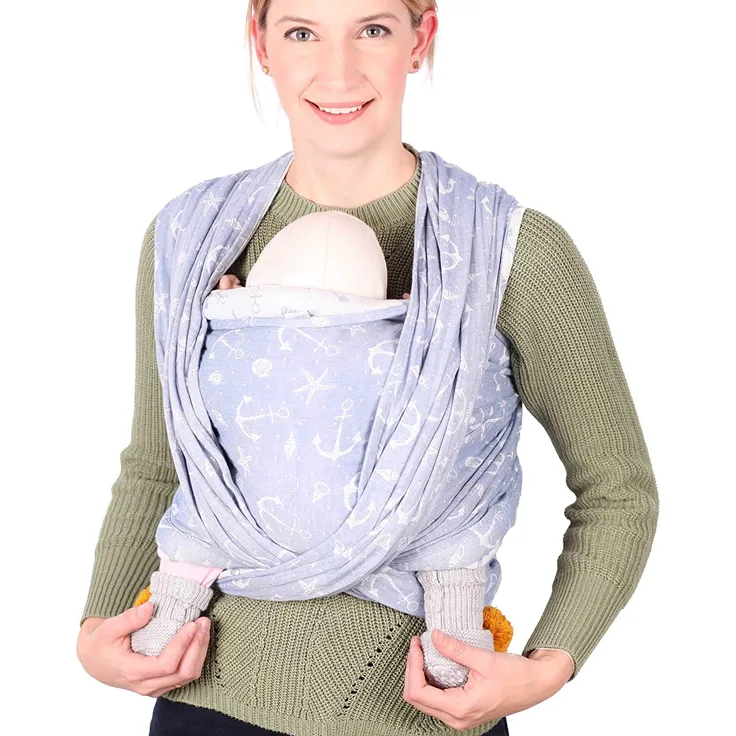 SCHMUSEWOLKE Tragetuch Baby Sommer Musselin Ankerliebe BIO-Baumwolle 70 x 485 cm Babysize-Toddlersize Neugeborene und Kleinkinder 0-24 Monate 3-16 kg Bauch- und Rückentragetuch