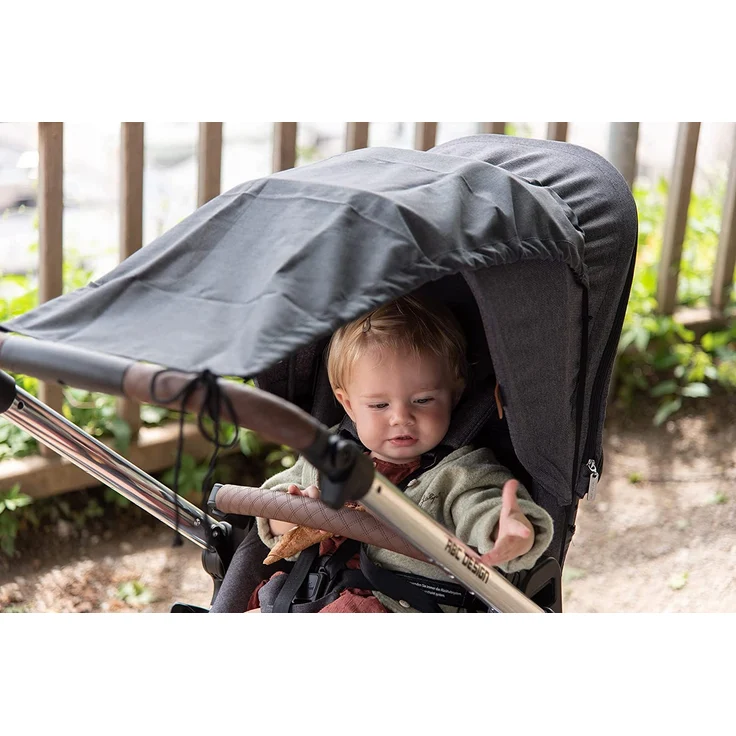 Zamboo Universal Sonnensegel DELUXE für Kinderwagen Babywanne - reißfester Sonnenschutz mit UV Schutz Beschichtung 50+ und Rollo-Funktion - Melange Grau – Bild 8