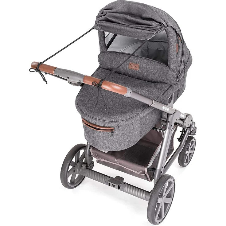 Zamboo Universal Sonnensegel DELUXE für Kinderwagen Babywanne - reißfester Sonnenschutz mit UV Schutz Beschichtung 50+ und Rollo-Funktion - Melange Grau – Bild 3