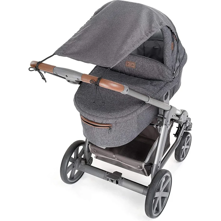 Zamboo Universal Sonnensegel DELUXE für Kinderwagen Babywanne - reißfester Sonnenschutz mit UV Schutz Beschichtung 50+ und Rollo-Funktion - Melange Grau – Bild 2