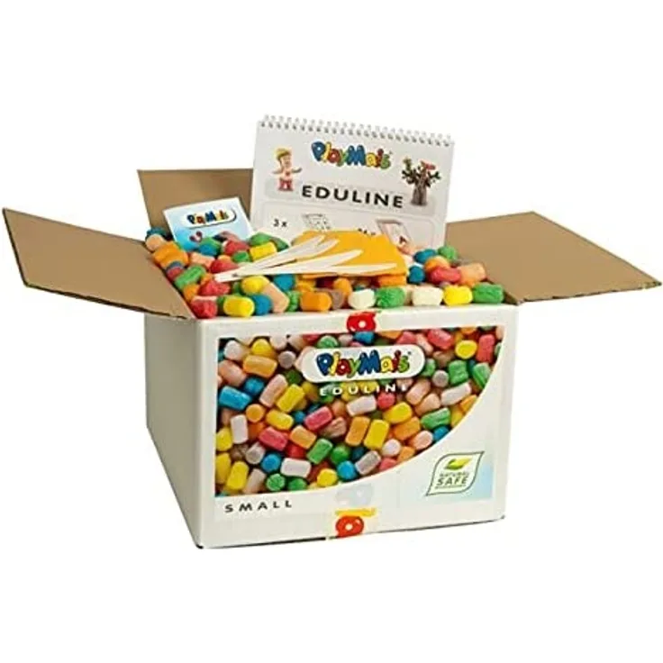 PlayMais EDULINE Small Bastel-Set für Kinder ab 3 Jahren | Motorik-Spielzeug mit 1.500 PlayMais & 50 Seiten Vorlagen zum Basteln & Lernen | Fördert Kreativität & Feinmotorik | Natürliches Spielzeug