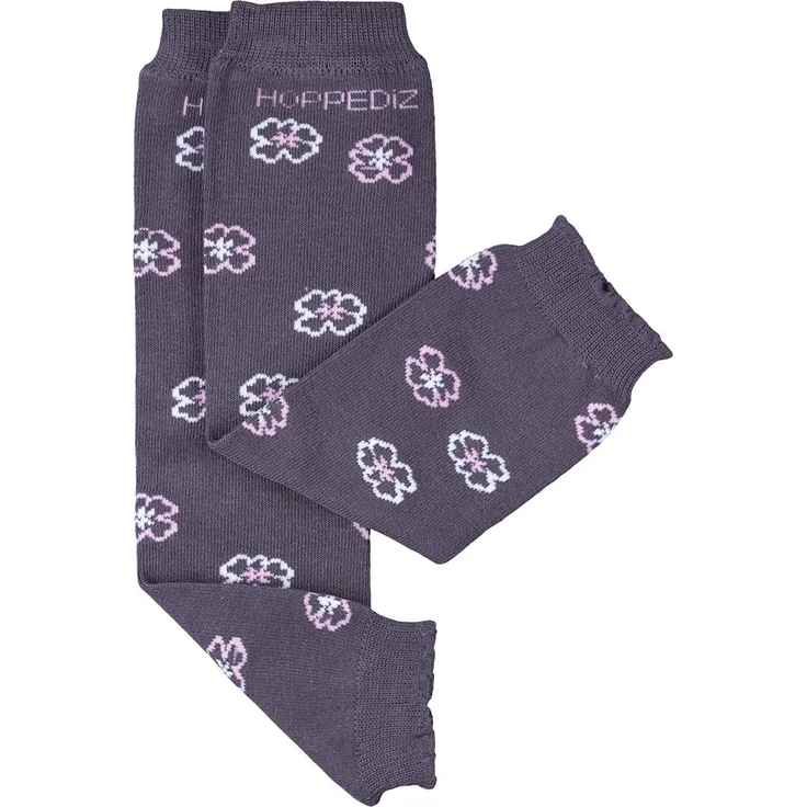 Hoppediz grau mit weissen & rosa Blumen Babystulpen von 0-ca. 3 Jahre 80% Bio (kbA) Baumwolle