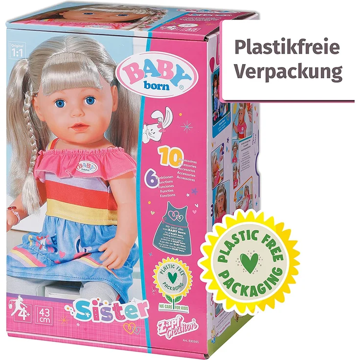 Zapf Creation 830345 'BABY born Sister 43 cm', ab 4 Jahren, mit sechs lebensechten Funktionen – Bild 8