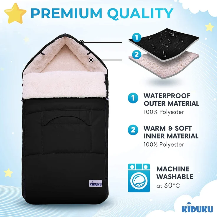 KIDUKU® Babyfußsack Schwarz Baby Winterfußsack Kinderfußsack Fußsack Winter Kinderwagen Buggy – Bild 2