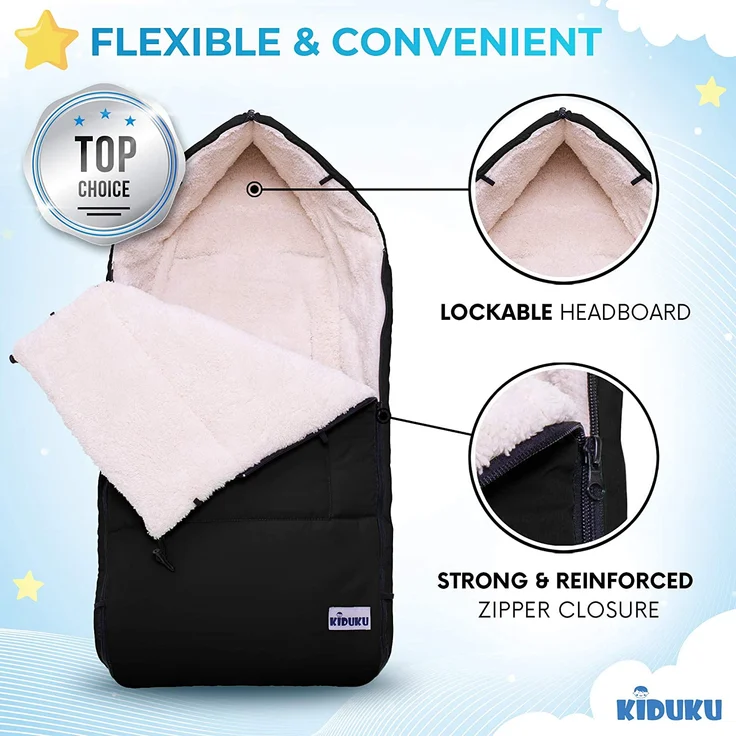 KIDUKU® Babyfußsack Schwarz Baby Winterfußsack Kinderfußsack Fußsack Winter Kinderwagen Buggy – Bild 4