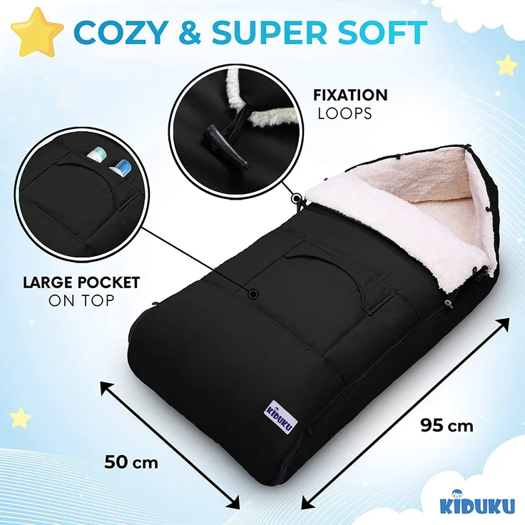 KIDUKU® Babyfußsack Schwarz Baby Winterfußsack Kinderfußsack Fußsack Winter Kinderwagen Buggy – Bild 3