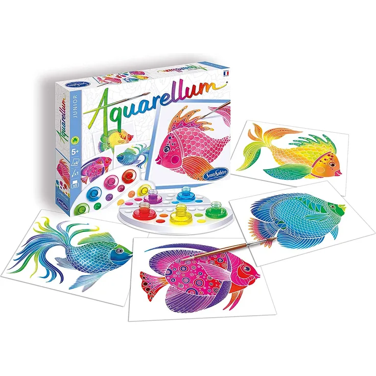 Sentosphere 3900046 Aquarellum Junior, Malset für Kinder, Motiv Fische, Bastelset, Kreativ-Set, DIY