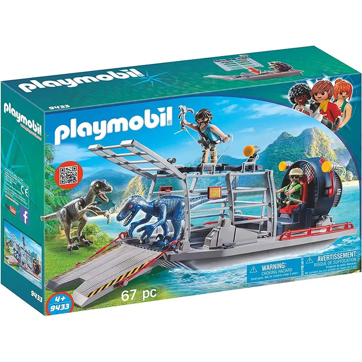 PLAYMOBIL Dinos 9433 Propellerboot mit Dinokäfig, Schwimmfähig, Ab 4 Jahren