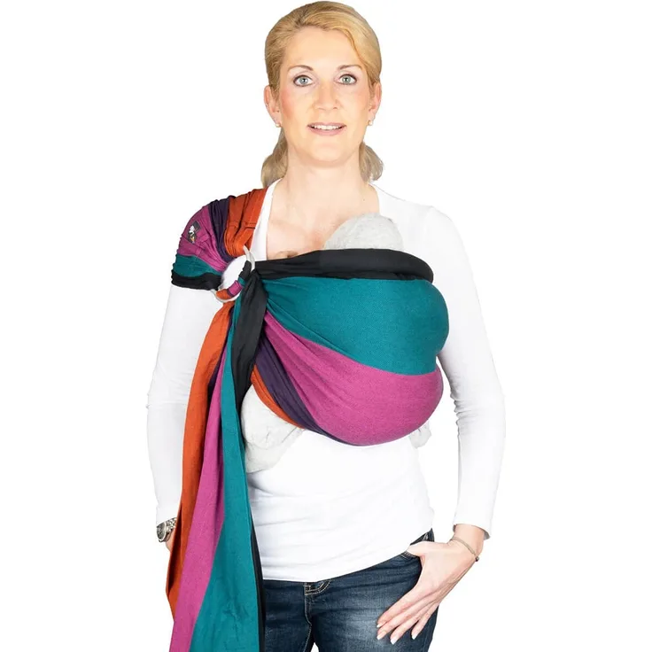 Hoppediz Ring-Sling, Baby-Tragetuch ab Geburt, 100 % schadstoffgeprüfte Baumwolle, Design Trageschule Hamburg