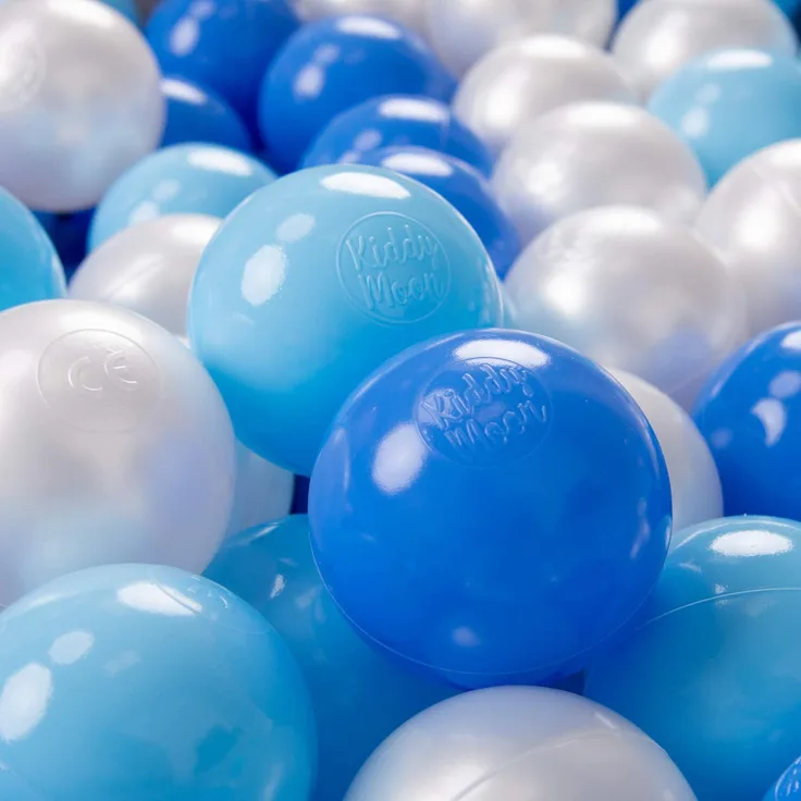 KiddyMoon 300 ∅ 7Cm Kinder Bälle Spielbälle Für Bällebad Baby Plastikbälle Made In EU, Baby Blau/Blau/Perle