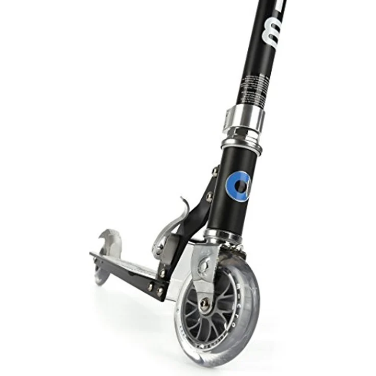 Micro Kinderscooter Sprite klappbarer Roller in schwarz mit gestreiftem Griptape – Bild 2