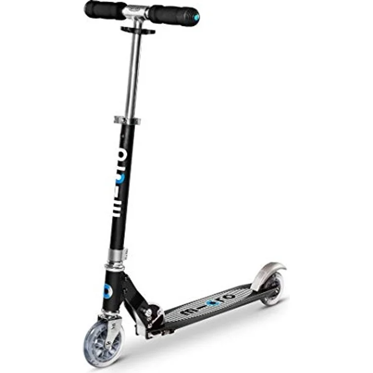 Micro Kinderscooter Sprite klappbarer Roller in schwarz mit gestreiftem Griptape – Bild 1