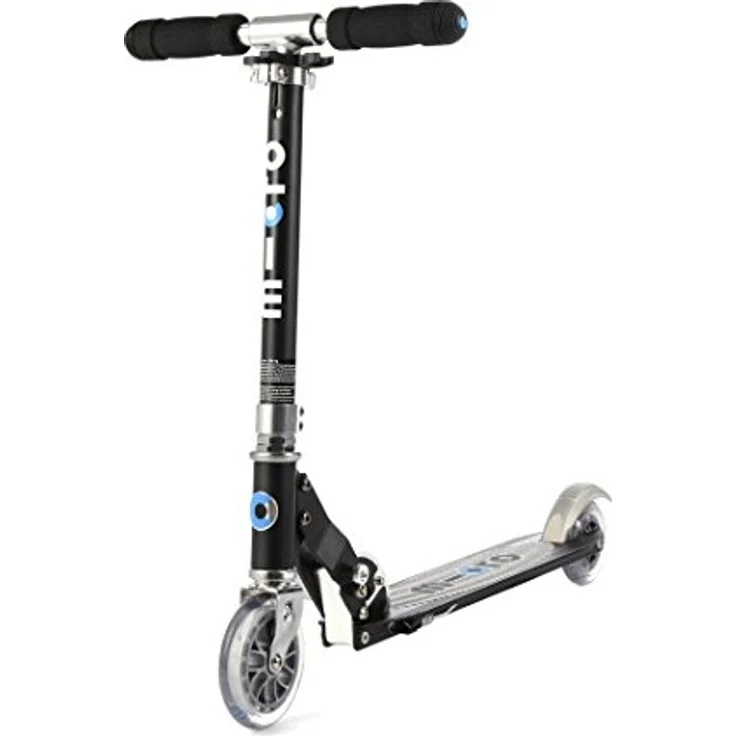 Micro Kinderscooter Sprite klappbarer Roller in schwarz mit gestreiftem Griptape – Bild 7