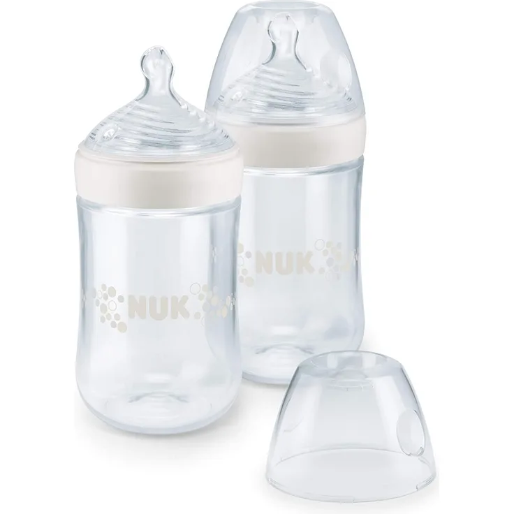 NUK Nature Sense Babyflaschen Set, 2x 260ml Babyflasche, 6-18 Monate, mit brustähnlichem Silikon-Trinksauger, BPA-frei, transparent