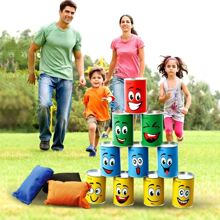 Ulifeme Dosenwerfen Kinder, Dosenwurfspiel für Kindergeburtsta & Andere Party, 10pcs Lächeln Dosen & 3pcs Bunt Wurfsäckchen Set für Gartenspiele, Dosen Werfen Spiele Gifts for Kinder & Erwachsene – Bild 3