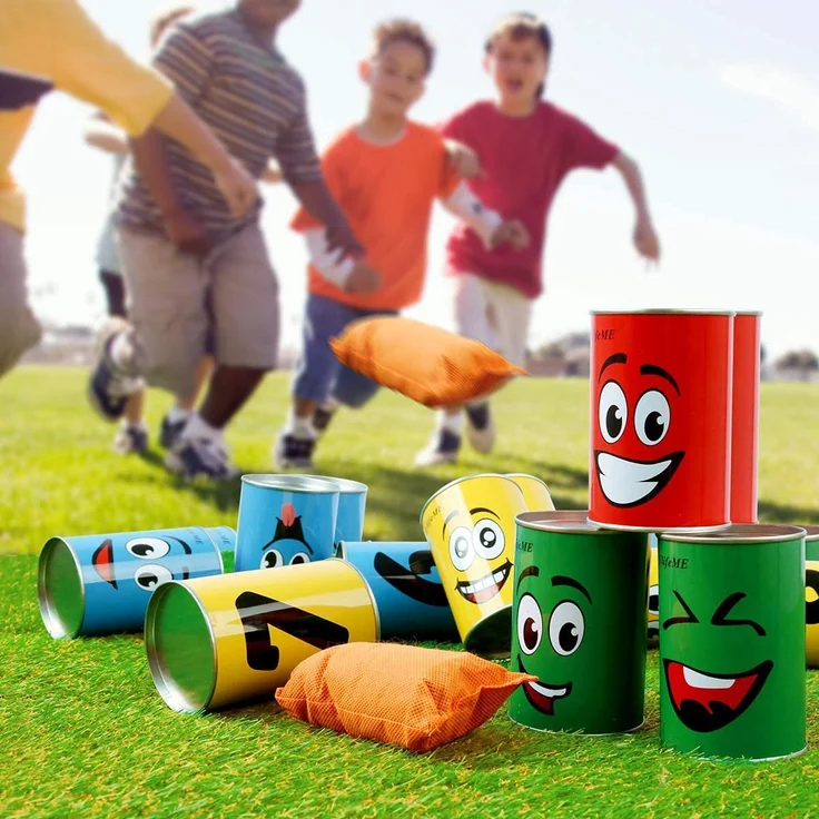 Ulifeme Dosenwerfen Kinder, Dosenwurfspiel für Kindergeburtsta & Andere Party, 10pcs Lächeln Dosen & 3pcs Bunt Wurfsäckchen Set für Gartenspiele, Dosen Werfen Spiele Gifts for Kinder & Erwachsene – Bild 5
