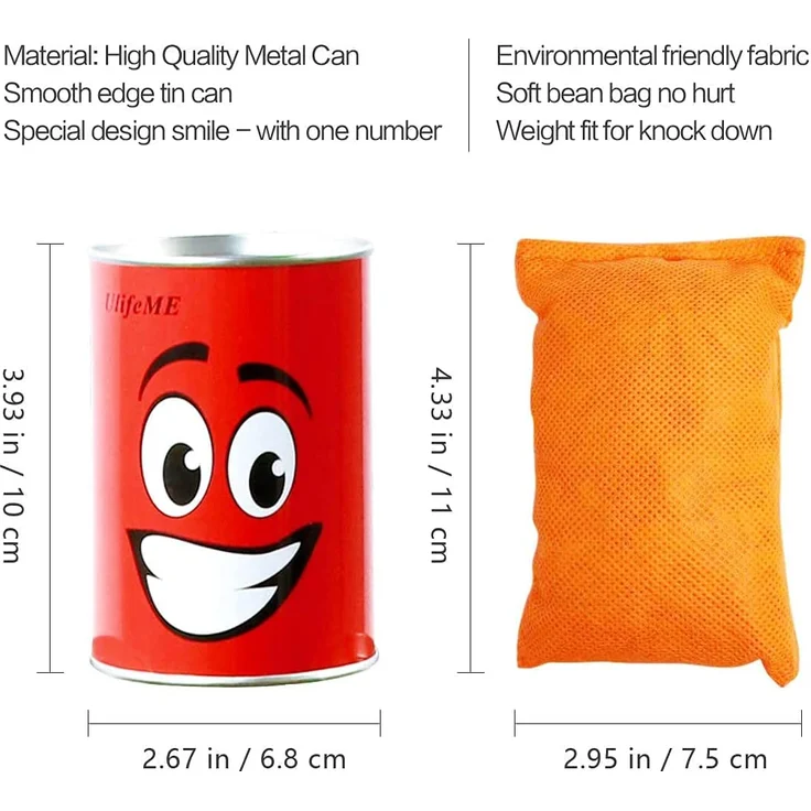 Ulifeme Dosenwerfen Kinder, Dosenwurfspiel für Kindergeburtsta & Andere Party, 10pcs Lächeln Dosen & 3pcs Bunt Wurfsäckchen Set für Gartenspiele, Dosen Werfen Spiele Gifts for Kinder & Erwachsene – Bild 4