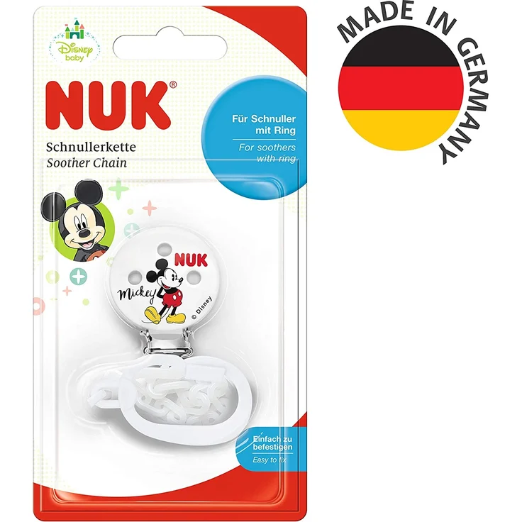 NUK 10256312 Disney Mickey Mouse Saugerkette, mit Clip zur sicheren Befestigung des Schnullers an Baby‘s Kleidung, 1 Stück, Farbe nicht frei wählbar – Bild 6