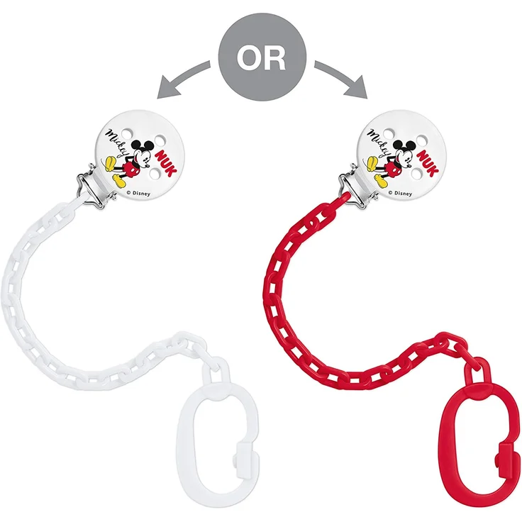 NUK 10256312 Disney Mickey Mouse Saugerkette, mit Clip zur sicheren Befestigung des Schnullers an Baby‘s Kleidung, 1 Stück, Farbe nicht frei wählbar – Bild 2