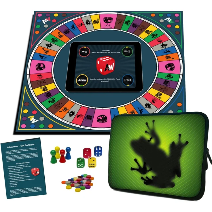 Alleswisser - Das Brettspiel, interaktives Quiz-, Wissens- und Familienspiel mit App für iOS und Android mit Tasche im Frosch & Natur-Layout – Bild 2