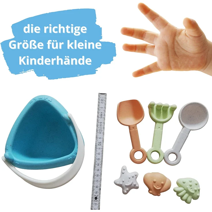 Mein erstes Sandspielzeug Set mit Eimer, 3 Schaufeln und 3 FÃ¶rmchen, ab 18 Monaten, Verwendung nachhaltiger Rohstoffe – Bild 3