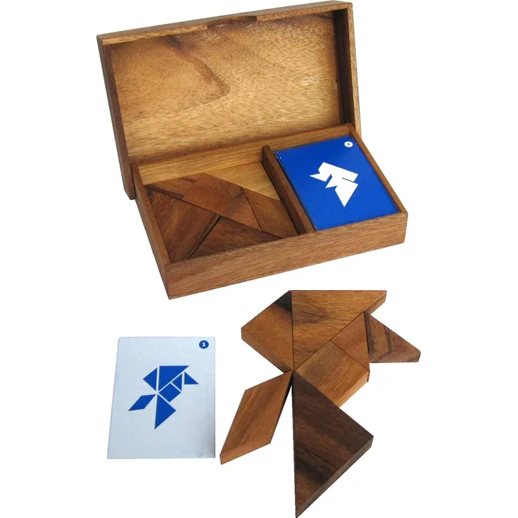 Tangram für 2 Spieler - Legespiel mit 2 x 7 Bausteinen und 64 Vorlagen