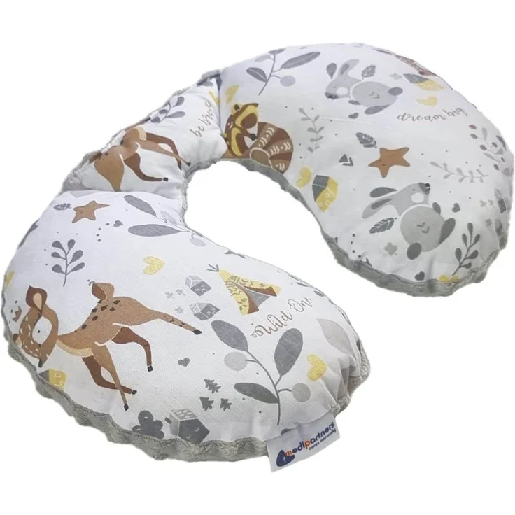 Medi Partners NACKENKISSEN Kinder Nacken Nackenstütze 100% Baumwolle/Minky Baby Nackenhörnchen für auto Kinderwagen autofahrt reisen Schlaf Hals kissen Schlummerrolle (Reh mit grauem Minky) – Bild 1