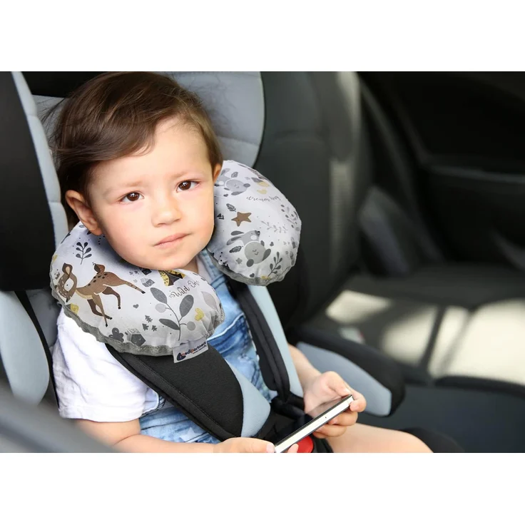 Medi Partners NACKENKISSEN Kinder Nacken Nackenstütze 100% Baumwolle/Minky Baby Nackenhörnchen für auto Kinderwagen autofahrt reisen Schlaf Hals kissen Schlummerrolle (Reh mit grauem Minky) – Bild 5