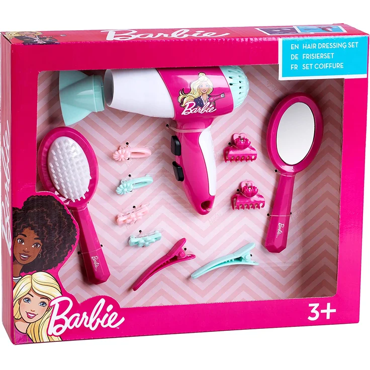 Theo Klein 5790 Barbie Frisierset mit Haartrockner, Spielzeug-Set mit batteriebetriebenem Spiel-Fön, Haarbürste, Handspiegel, Haarklammern und Haarspangen, Spielzeug ab 3 Jahre – Bild 1