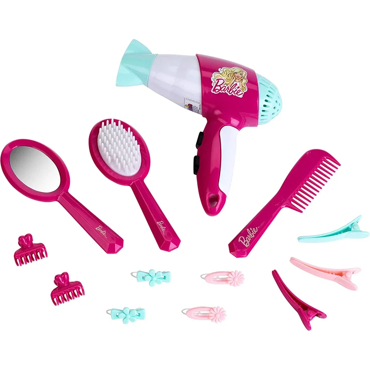 Theo Klein 5790 Barbie Frisierset mit Haartrockner, Spielzeug-Set mit batteriebetriebenem Spiel-Fön, Haarbürste, Handspiegel, Haarklammern und Haarspangen, Spielzeug ab 3 Jahre – Bild 2