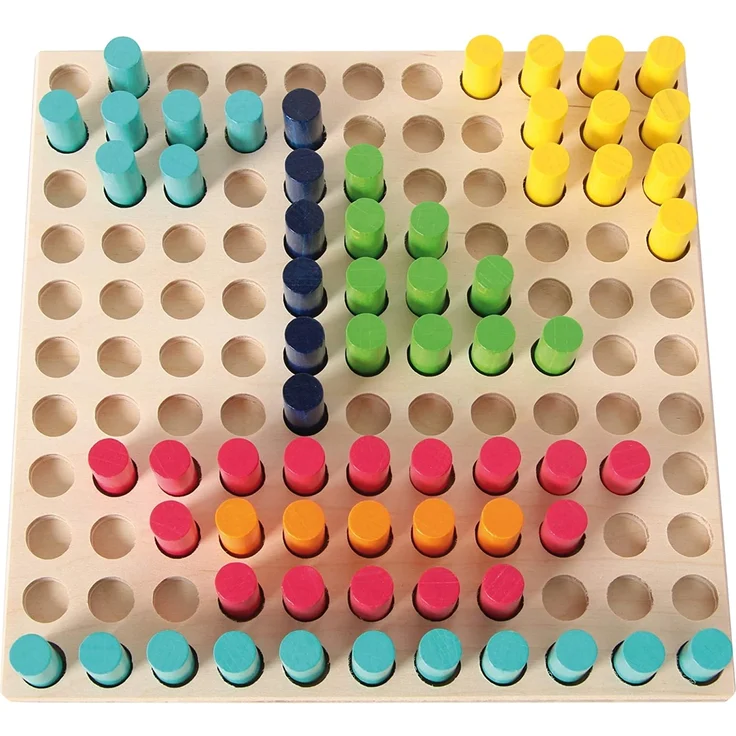 Hess Holzspielzeug 14866 - Farbensteckspiel mit 121 Steckern aus Holz inklusive Steckvorlagen, ca. 21 x 21 cm – Bild 3