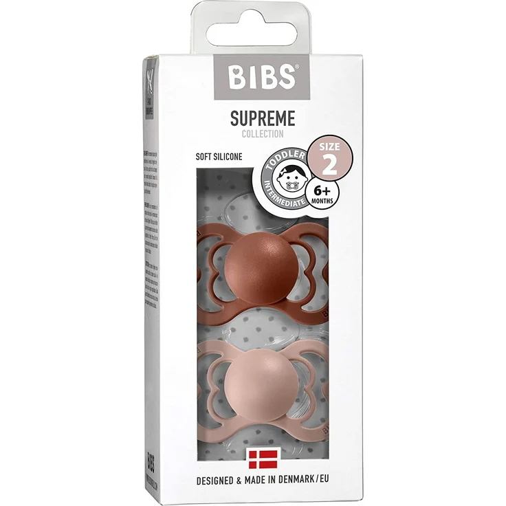 BIBS Supreme Schnuller 2er-Pack, BPA-frei, Symmetrischer Nippel. Silikon, Hergestellt in Dänemark. 6-18 Monate (2er Pack), Woodchuck / Blush – Bild 3