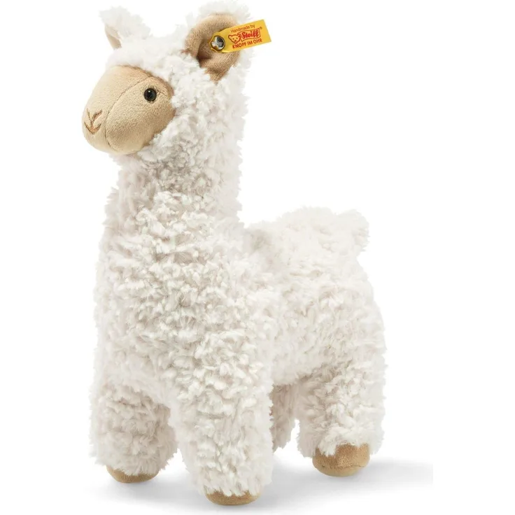 Steiff 69543 Original Plüschtier Lama Soft Cuddly Friends Leandro, Kuscheltier ca. 23 cm, Markenplüsch Knopf im Ohr“, Schmusefreund für Babys von Geburt an, Creme