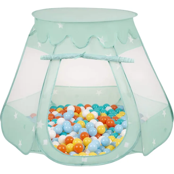 Selonis Baby Spielzelt Mit Plastikbällen Zelt 105X90cm/600 Stück Bälle Plastikkugel Kinder, Minze:Weiß/Gelb/Orange/Babyblue/Türkis
